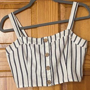 Black and White Pinstripe Crop Tank Top with Wood Buttons Size Small - Garage